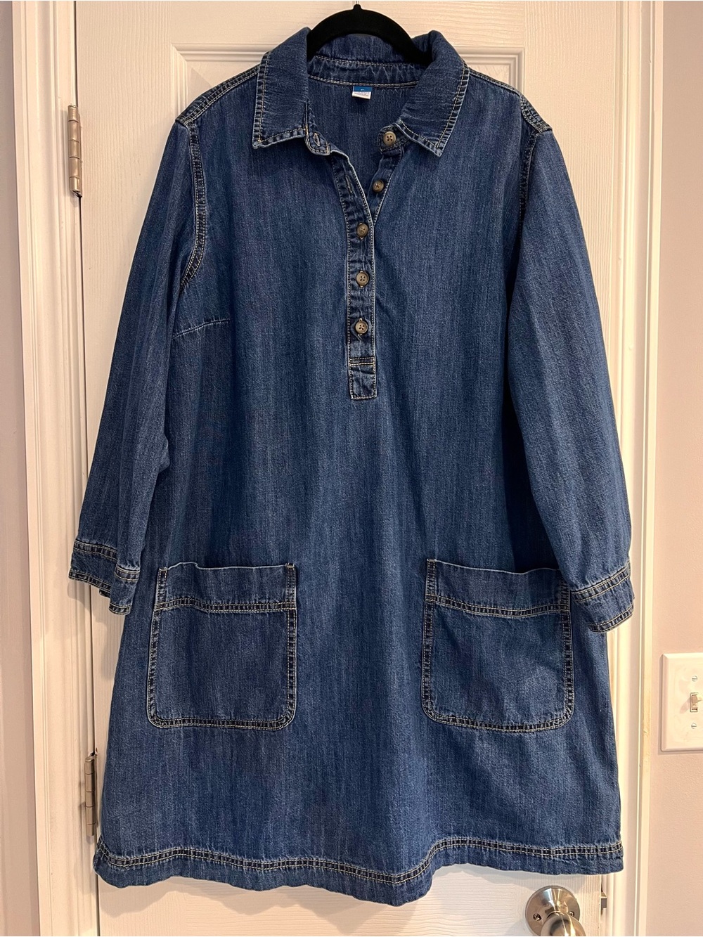Old Navy Denim Jean Shirt Dress Patch Pockets Shift Long Sleeve Fall Autumn XL